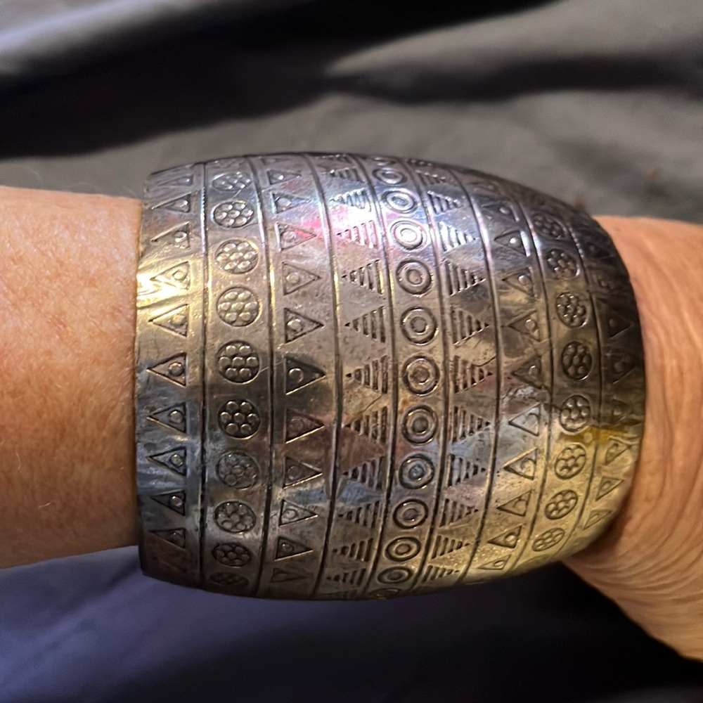 Ethnic metal cuff bracelet 3 inches tall